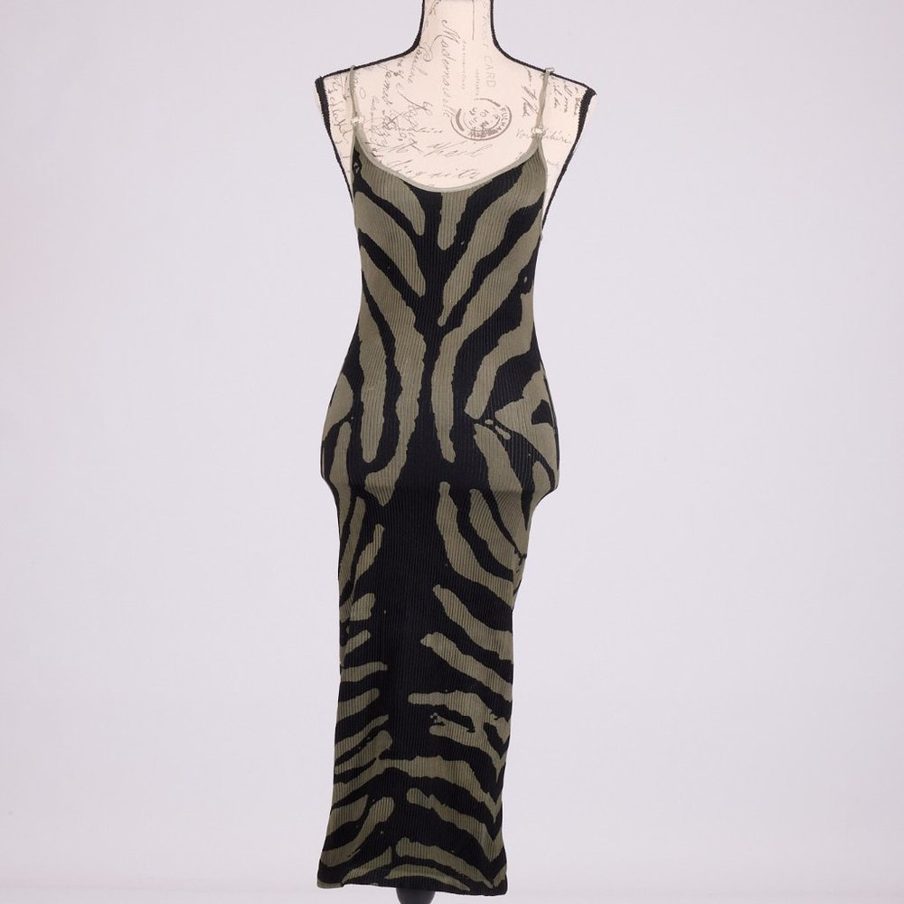 BLACK AND GREEN ZEBRA PRINT BODYCON DRESS